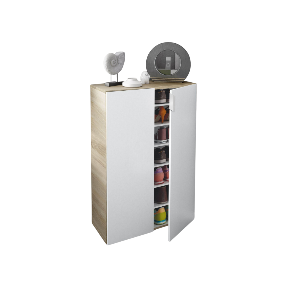 Scarpiera 2 ante + 6 ripiani maxi 72x36x103 cm – Rovere/Bianco