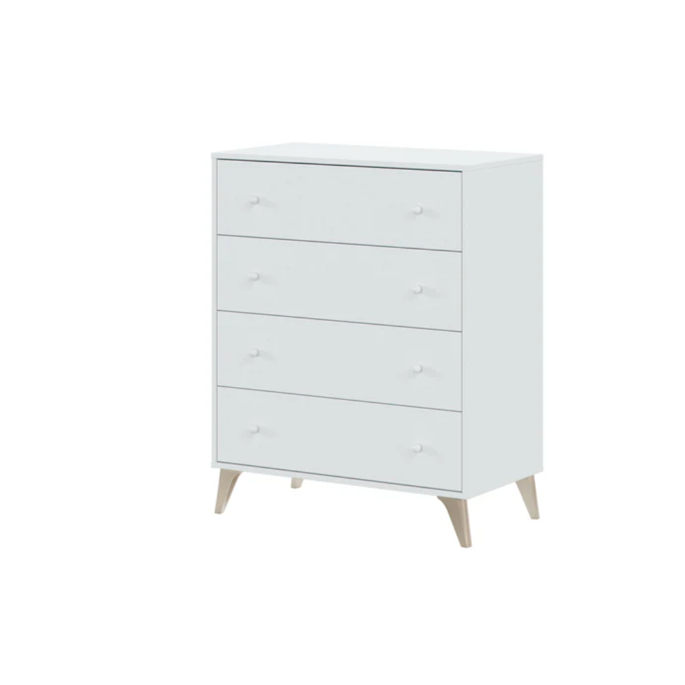Cassettone Sweet 4 cassetti 77,5x40x95 cm – Bianco, gambe in legno