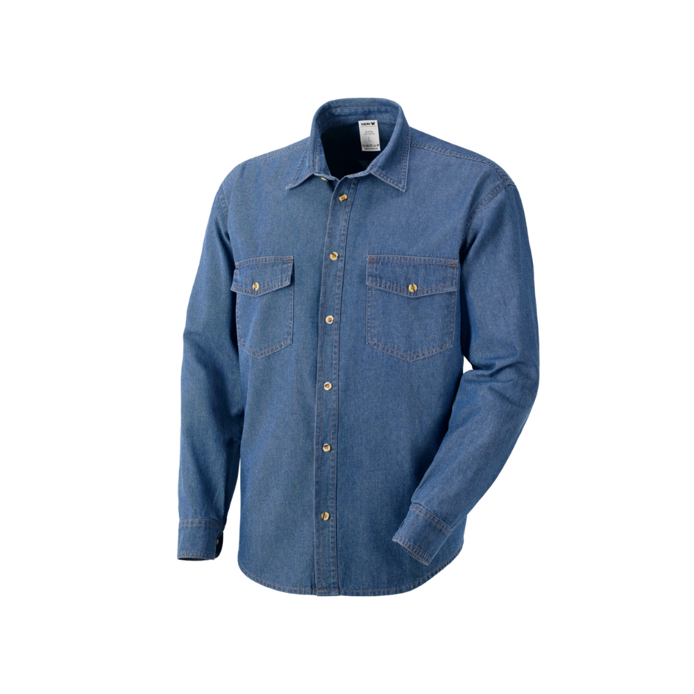 Camicia in Jeans Neri | Manica Lunga, 2 Taschini con Patta – Blu