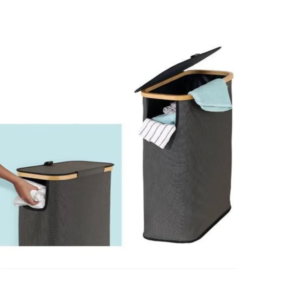 Portabiancheria Slim Nero Domo Living – Con Coperchio in Bamboo