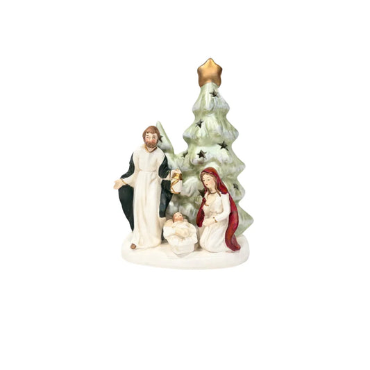 Natività Portacandela con Albero in Porcellana – Decorazione Natalizia Elegante