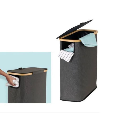 Portabiancheria Slim Nero Domo Living – Con Coperchio in Bamboo